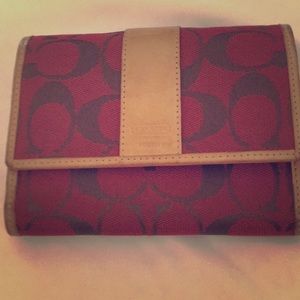 Vintage Lg C Red Fabric & Tan Leather Wallet